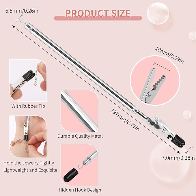 2 in 1 Bracelet Helper Tool Hook-WIFORT Metal Bracelet Helper Tool to Put on Yourself, Quick Release Fastening Bracelet Assistance Tool for Jewelry, Zipper, Jewelry Clasp Helper with Non-Slip Tips