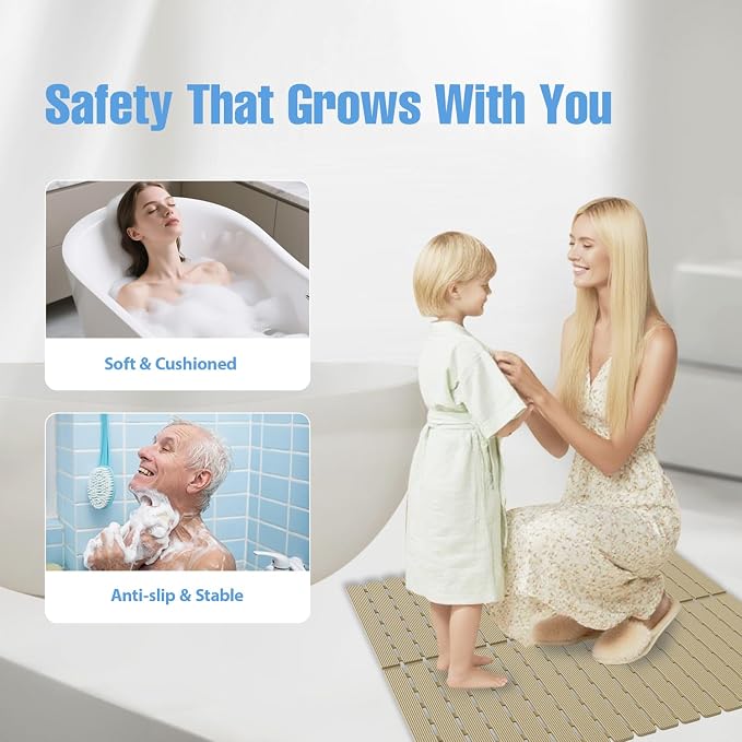 Shower Mat Non-Slip Bath Mat for Tub and Shower Stall,236 Suction Cups with Drain Holes, Quick Dry Machine Washable, Extra Grip for Stand Up Showers, Bathroom Essentials 24x24 Inch (Brown)