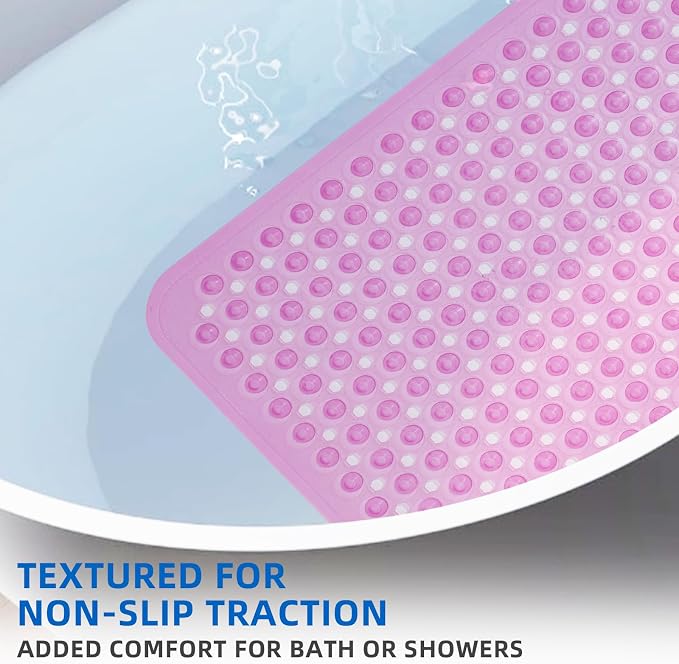 ZHICHENG Bath Tub and Shower Mats, Non-Slip 39 x 16 Inch Extra Long Bath Mat, Machine Washable Bathtub Mat with Drain Holes, Suction Cups for Bathroom (Color Red)