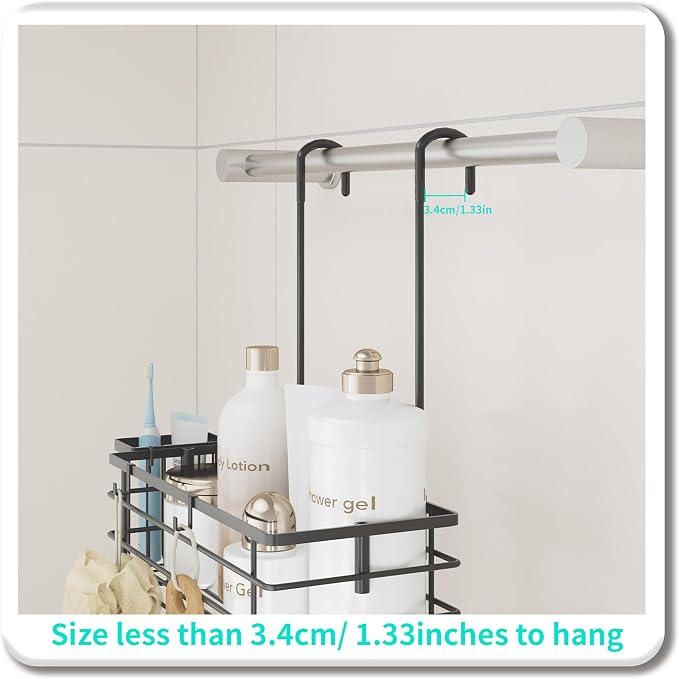 HapiRm Hanging Shower Caddy Organizer - No Drilling Shower Shelves with Hooks and Toothbrush Holder, Rustproof 304 Stainless Steel Bathroom Organizer - Black