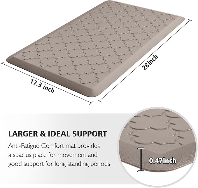 WISELIFE Kitchen Mat Cushioned Anti Fatigue Floor Mat,17.3"x28",Thick Non Slip Water Resistant Kitchen Rugs and Mats,Heavy Duty Foam Standing Mat for Kitchen,Floor,Home,Office,Desk,Sink,Laundry, Khaki