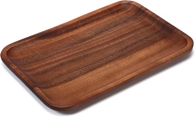 2PCS Serving Wood Valet Tray for Men Women, Catch All Acacia Mens Key Dump Bedside Nightstand Organizer EDC Decorative Wooden Tray for Phone Watch Wallet Keys