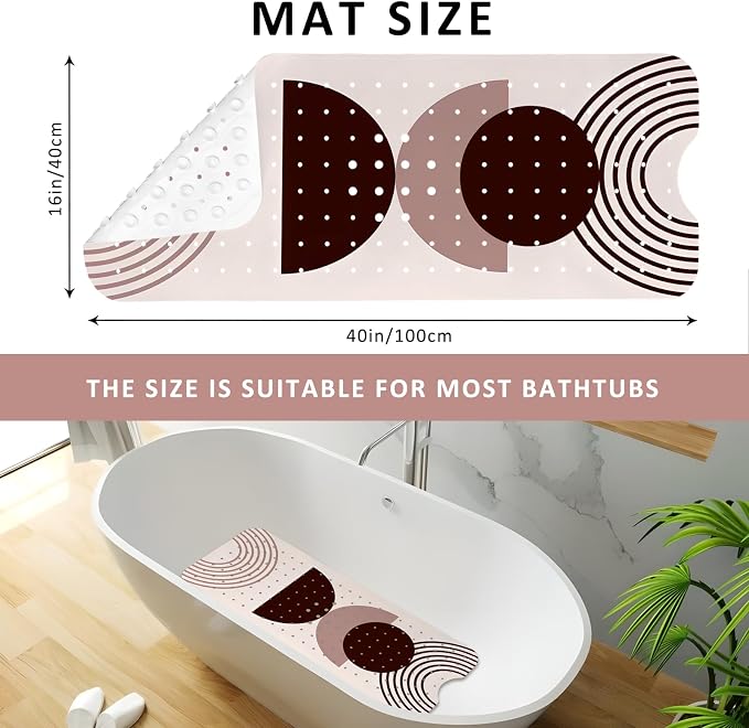 Rainbow Bathtub Mat Non Slip, Baby Bath Mat for Tub Rubber Tub Mat, Kids Bath Mats for Bathroom Modern Abstract Anti Slip Shower Mat with Suction and Drain Holes Machine Washable, 40″X16″