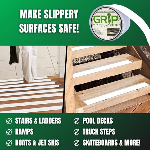 GRIP Anti Slip Tape - 80 Grit High Traction Non-Slip Tape for Stairs, Ramps, Floors, Indoor/Outdoor Use, Easy Cut & Apply, Durable for Heavy Traffic Areas (4" x 34')