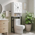 USHOWER Over The Toilet Storage Cabinet, Bathroom Organizers and Storage with Barn Doors, Thicken Metal Stand & MDF Wood Above Toilet Storage Cabinet, Freestanding Space Saver, White