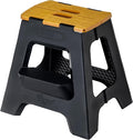 Vigar Compact Folding Step Stool - 16 Inch 2 Step Foldable Step Stool for Adults, Lightweight Portable Stool with Handle, Non Slip Step Stool, Space-Saving Stool up to 330 lb - Black, Bamboo Print Top
