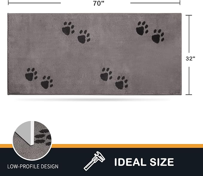 PURRUGS Dirt Trapping Door Mat 32" x 70", Non-Skid/Slip Machine Washable Microfiber Entrance Rug, Shoes Scraper, Dog Doormat, Super Absorbent Floor Mat for Muddy Wet Shoes and Paws, Light Grey