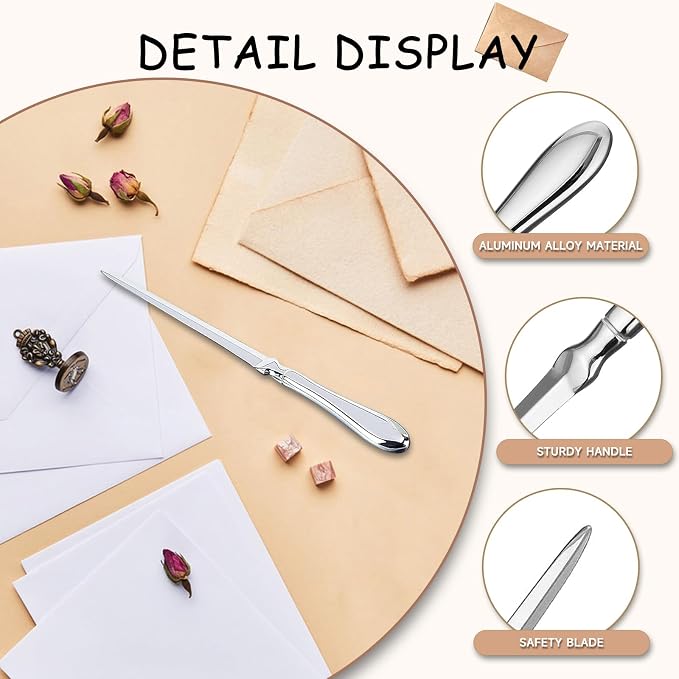 Letter Opener, Premium Envelope Opener Knife, Metal Office Letter Opener Envelope Slitter, Ergonomic Grip Handle Paper Cutting Tool for School Office Home Supplies
