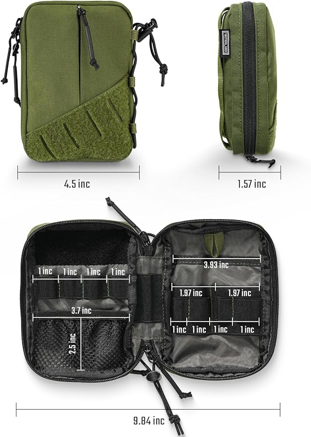 TACTICAL GEEK Block E4.0 EDC Compact Waist Pouch, Utility Pocket Organizer with Elastic Cord, Nylon Dual-Directional Zippers Tool Pouch, Multi-Purpose Small Gadget Organization for Daily Carry（Green）