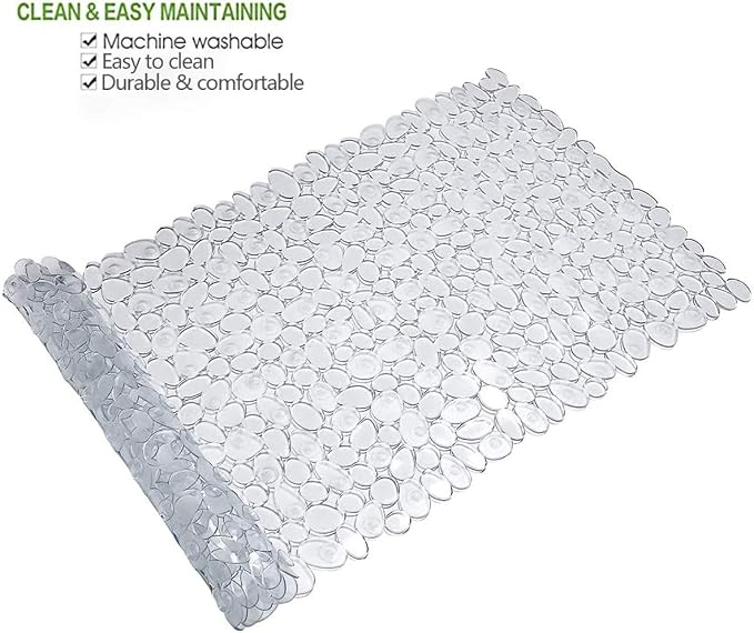 Pebble Bath Mat for Bathtub to Anti Slip Bathtub Mat in Shower with 16 Inches by 35 Inches (Clear)