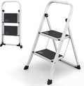 2-Step Ladder with Wide Anti-Slip Platform & Thick Rubber Feet | Heavy Duty Foldable & Portable | 330 lbs Capacity, Steel Frame, Rubber Handgrip, Folding Step Stool