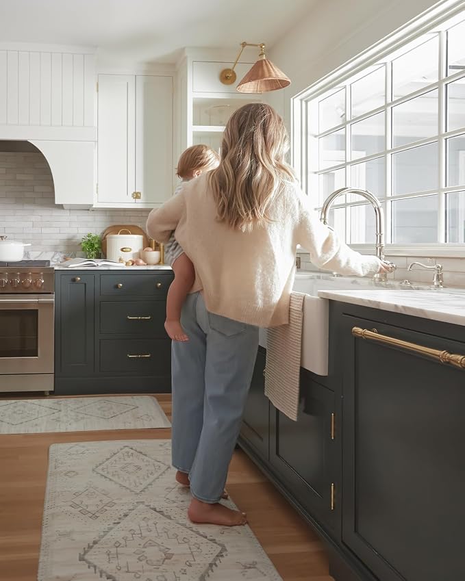 House of Noa Nama Standing Mat – Anti-Fatigue Kitchen Mats for Floor, Cushioned & Non-Slip Kitchen Comfort Mat for Standing, Thick Foam Anti-Fatigue Mat for Kitchen & Workspaces, Ula Calico 30" x 72"