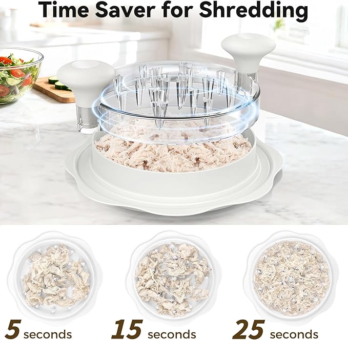 Ukeetap 10" Pro Chicken Shredder Tool Twist Large for Kitchen, BPA-Free Food-Safe Meat Grinder, Visible Chicken Breast Meat Shredder with Strong Anti-Slip Bottom & Ergonomic Handle, White
