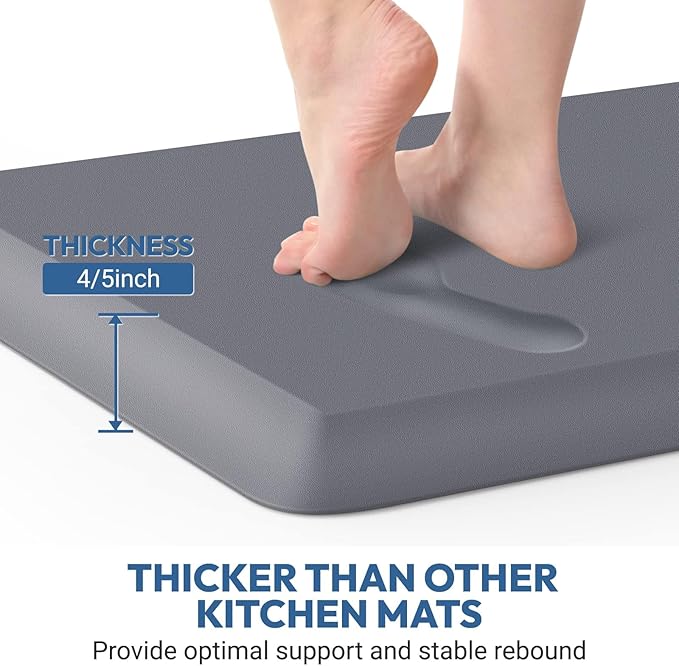 4/5 Inch Thick Kitchen Mat - Cushioned Anti Fatigue Mats for Kitchen Floor - Easy to Clean, Waterproof, Non-Slip Kitchen Rug for Sink, Office, Kitchen (17''x24'' Grey)