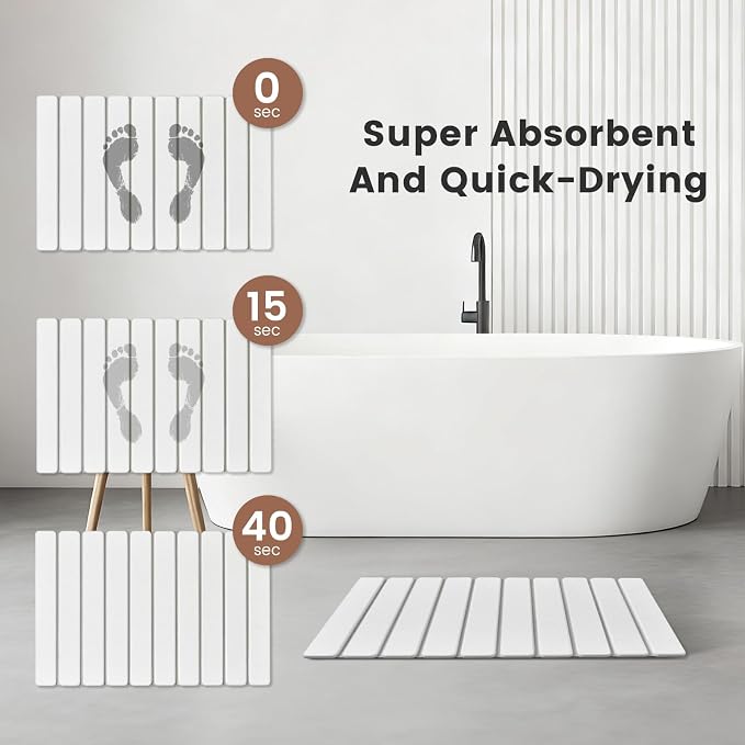 Super Anti-Slip Strong Absorbent Diatomite Pad, Stone Bath Mat 23.6 x 15.5 inches Quick-Dry Pad, Foldable and Easy to Store Bathroom Stone Bath Mat, Suitable for Bathroom, Easy to Clean