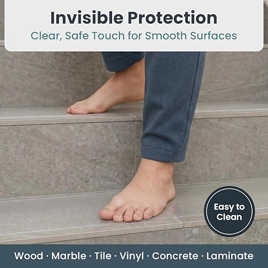 PELEGON Anti Slip Tape for Stairs Indoor (12 Stairs) 4"x24" Clear Grip Tape for Wood, Transparent Stair Grips with Roller, Fits Most Stair Surfaces, Non Slip Traction Strip for Seniors, Kids and Pets
