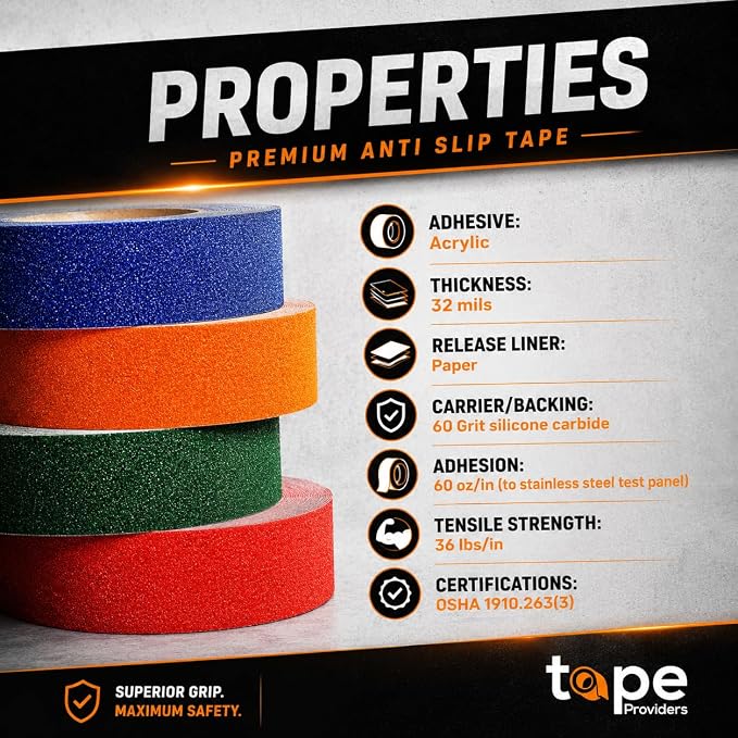 WOD Heavy Duty Anti Slip Tape Black - 4 inch x 60 ft. Non Skid Treads Weather Proof Indoor/Outdoor Traction Tape for No Slip Stairs ASTC32