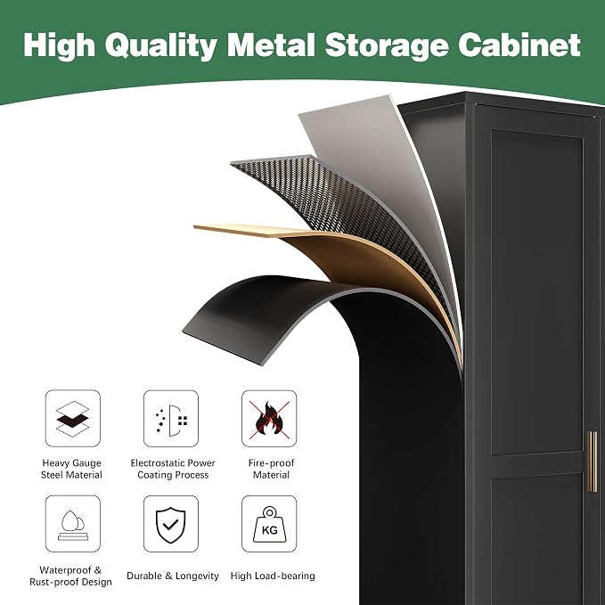 Bevivog Tall Narrow Storage Cabinet, 67" Single Door Metal Storage Locker Cabinet, Freestanding Tall Kitchen Pantry Cabinets for Small Space