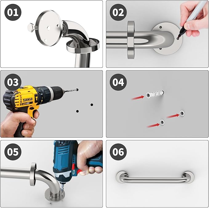 12 Inch Stainless Steel Shower Grab Bar - ZUEXT Shower Handle, Bathroom Balance Bar - Safety Hand Rail Support - Handicap, Elderly, Injury, Senior Assist Bath Handle (w/Self-Adhesive Stick-on Hook)