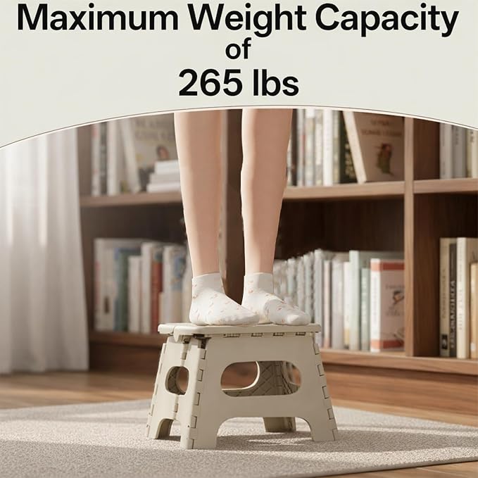 Folding Step Stool 7 Inch - Sturdy & Safe Step Stool for Adults, Non-Slip Foldable Foot Stool, Opens Easy with One Flip - Great for Kitchen Bathroom Travel, Indoor Outdoor Use