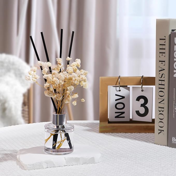 Jasmine White Tea Gardenia Bathroom Diffuser, 3.4 oz Reed Diffuser with Dried Flower for Small Place, Last up to 60 Days