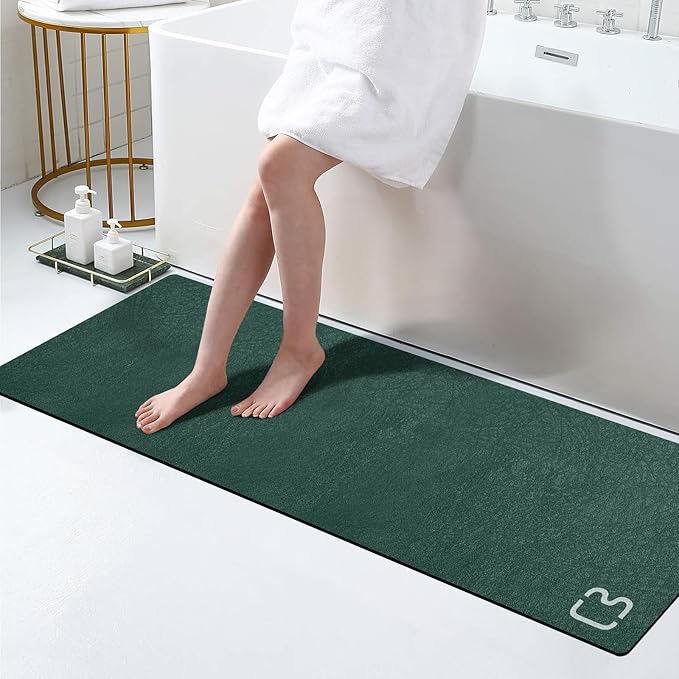 RUERYA Bathroom Runner Mat Rug Long-Bath Mat for Bathroom Non Slip Absorbent Quick Dry Thin Bath Rug-Bath Floor Mat Rubber Backed Bathmat-Shower Rug Easy Care, 15.7"x47.2", Dark Green