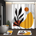 Boho Mid Century Shower Curtain Set with Toilet Lid Cover and Non-Slip Rugs, Botanical Wall Art 4 Pcs Shower Curtain, Minimalist Geometric Bathroom Set Decor with 12 Hooks