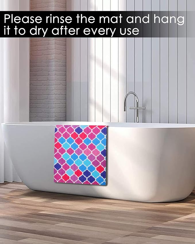 godehone Shower Mats Non Slip Without Suction Cups, PVC Loofah Bathroom Mats, Loofah Mats for Shower and Bathroom, Quick Drying, 15.7× 36 Inch, Colorful Geometric