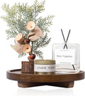 Round Decorative Tray Wood Bathroom Counter Organizer Farmhouse Kitchen Decor Wooden Riser for Soap Dish, Perfume, Candle, Sponge, 9" - Walnut