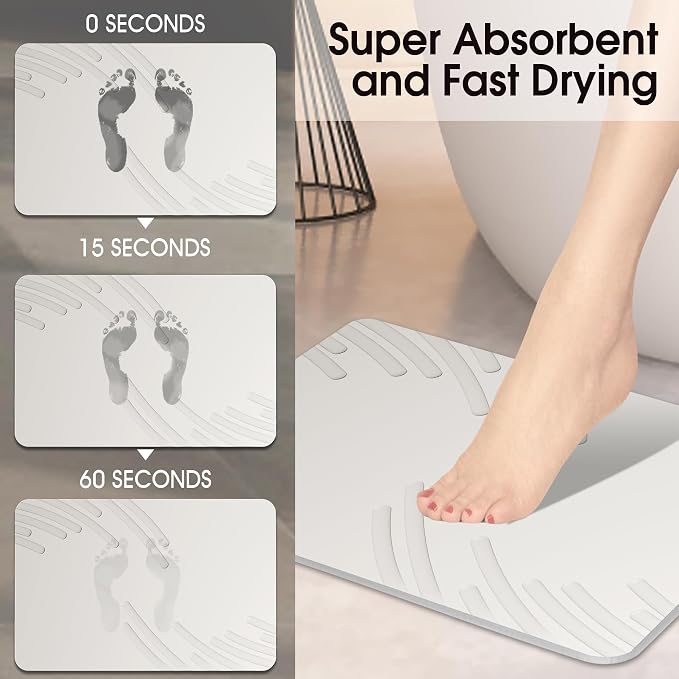 ZIKIBL Stone Bath Mat Diatomaceous Earth Shower Mat Super Absorbent Non-Slip Diatomite Stone Bath Mats for Bathroom Floor Quick-Drying Natural Easy to Clean（24 * 16''）