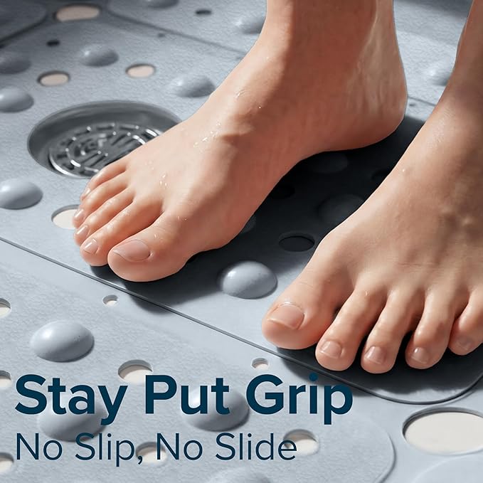 SlipX Solutions 27" Oversize Square Shower Mat, Non-Slip Mat for Elderly & Kids, 100+ Power Grip Suction Cups for Smooth Surfaces, Machine Washable, Solid Gray