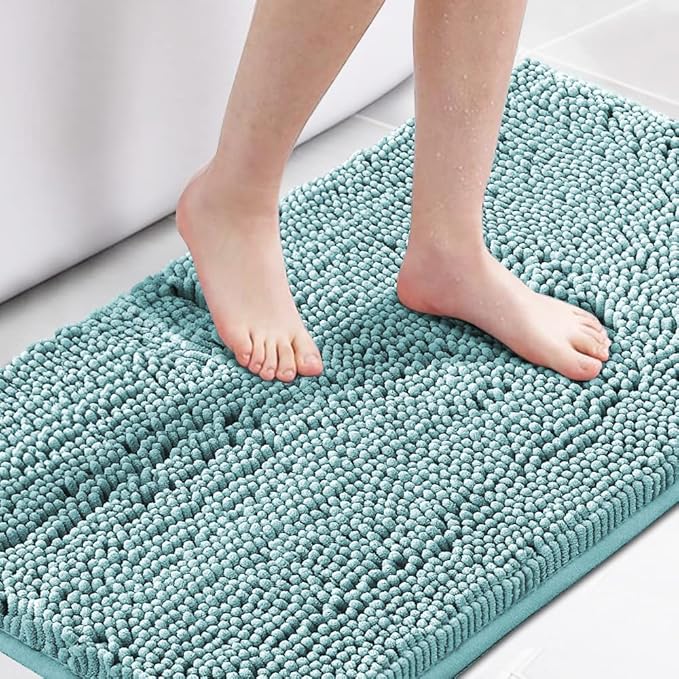 H.VERSAILTEX Microfiber Bath Rugs Chenille Floor Mat Ultra Soft Washable Bathroom Dry Fast Water Absorbent Bedroom Area Rugs, 24 x 42 - Inch, Aqua Haze