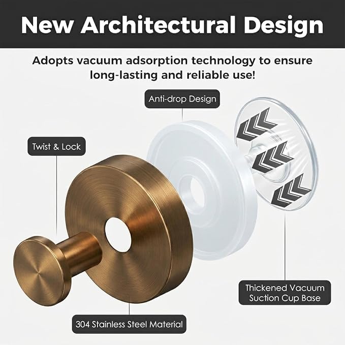 Shower Hooks for Inside Shower,Suction Cup Hooks for Glass Window,Removable Towel Hooks for Bathrooms,6 Packs(Bronze)