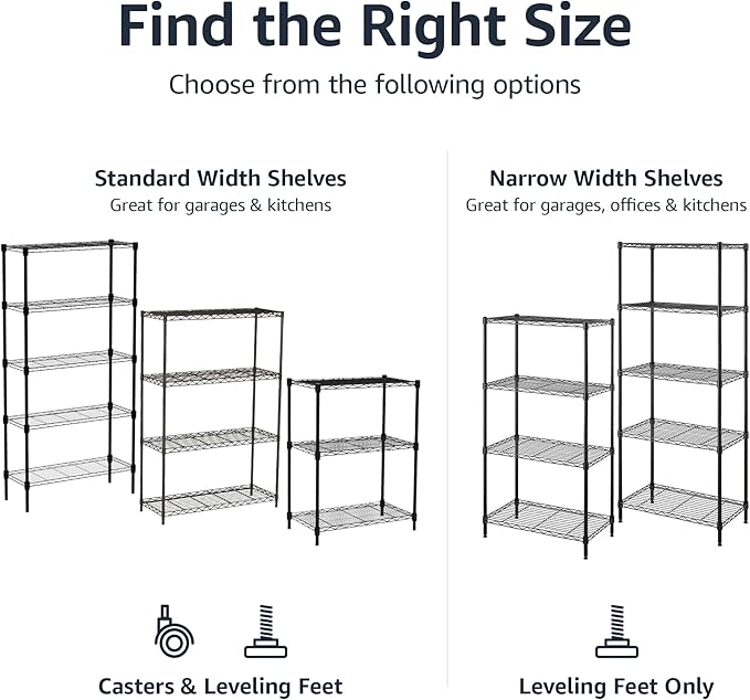 Amazon Basics 3-Shelf Adjustable Heavy Duty Storage Shelving Unit on 2" Wheels, Metal Wire Rack for Garage, Utility Shelving with Leveling Feet, 23.2"L x 13.4"W x 32.75"H, Black