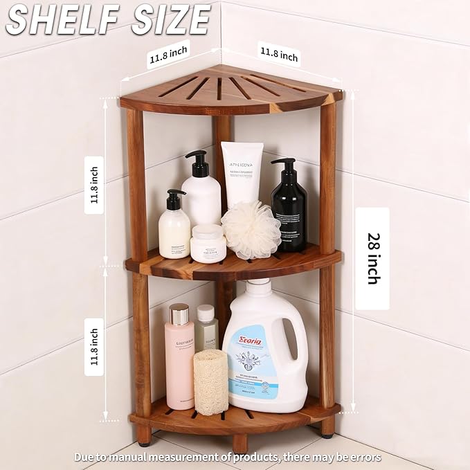 Corner Shelf Shower Caddy Stand 3 Tier for Bathroom, Space Saving Shower Organizer Corner Stand, Bathroom Shelves for Inside Shower - Home Decor & Bathroom Storage Acacia