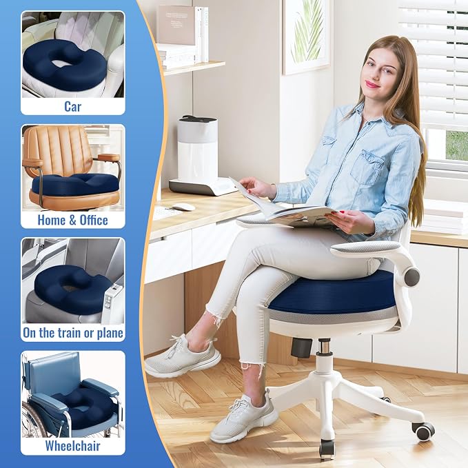 CloudBliss Donut Pillow Stadium Seat Cushion for Tailbone Pain Relief and Hemorrhoids, Memory Foam Seat Chair Cushion, Portable Seat Cushions for Bleachers, Car, Home & Office