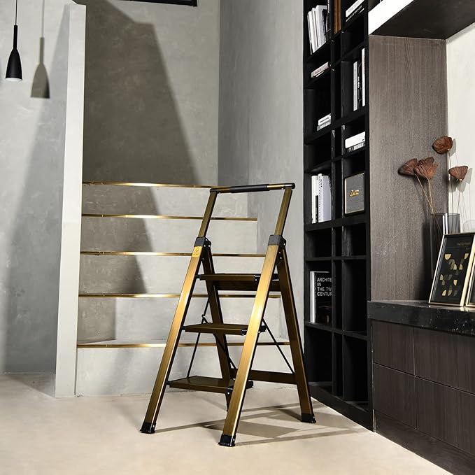XinSunho 3 Step Ladder, Aluminum 3 Step Stool with Retractable Handrail and Anti-Slip Wide Pedal, Folding Stool Ladders 3 Steps, 330lbs Safety Household Slim Ladder