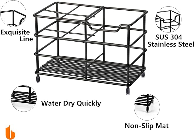 Urbanstrive 304 Stainless Steel Bathroom Toothbrush Holder Toothpaste Holder Stand Bathroom Accessories Organizer (Black, Large)