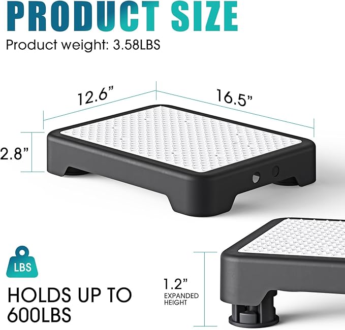 SPACELEAD Mobility Step Stool for Adults & Seniors, Indoor/Outdoor Portable Stair Assist, Anti-Slip Platform for Bathroom， Kitchen, Office, and Bedroom, 600lbs Capacity, Black White