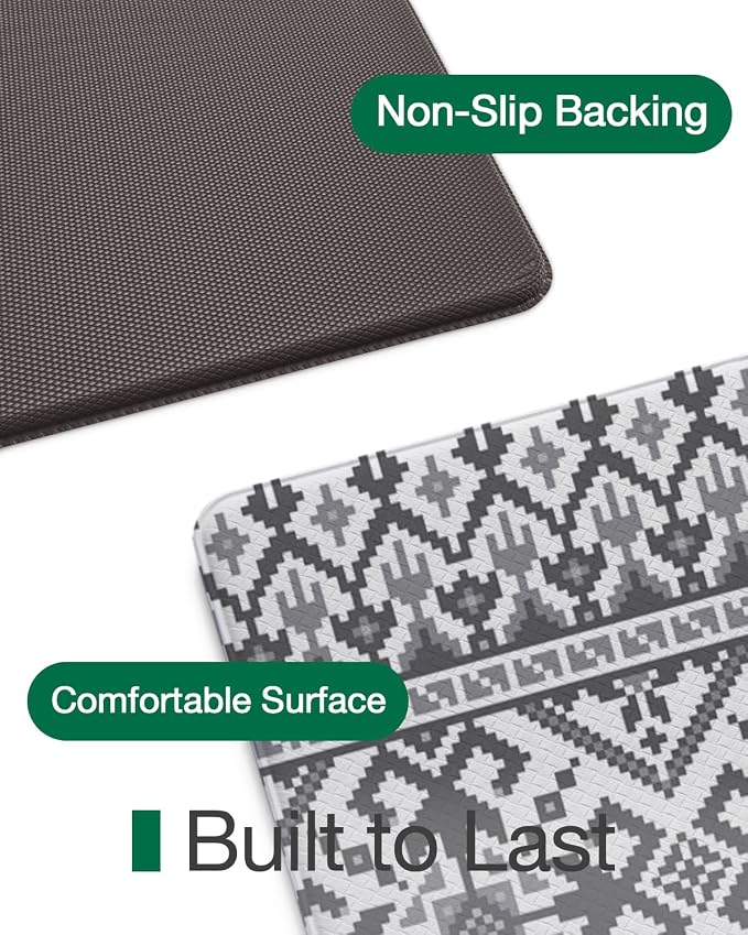 LUMI Anti-Fatigue Kitchen Floor Mats Set of 2,Cushioned Comfort Standing Rug Waterproof 2PCS, Non-Slip Ergonomic Foam Runner for Sink, Laundry, Office & Home,17x29+17x59,