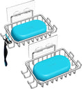 Nieifi Soap Dish,Bar Soap Holder for Shower Wall with 4 Hooks Stainless Steel Adhesive Soap Dish for Bathroom Shower Razor Holder (Silver)