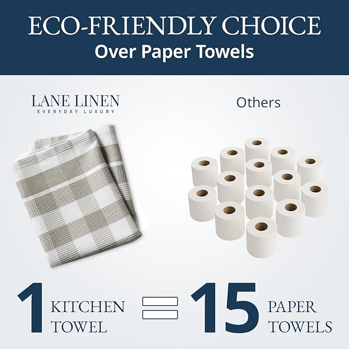 LANE LINEN Cotton Kitchen Towels Set, 4-Pack – Absorbent, Quick-Drying Dish Towels, Tea Towels, 18" x 28" - Slate Grey