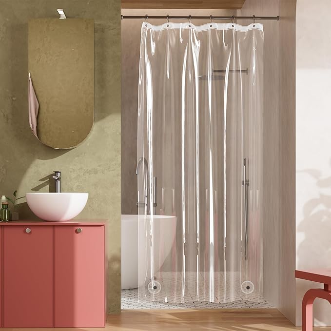 Titanker Shower Stall Curtain Liner, 36x72 Clear PEVA Lightweight Single Stall Narrow Shower Curtain for Bathroom with 2 Magnets and 6 Rustproof Grommet Holes