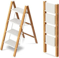 Taranta 4 Step Ladder,Aluminum Lightweight Folding 4 Step Stool with Anti-Slip Wide Pedal,330lbs Capacity Step Ladder for Household,Kitchen,Office - White Woodgrain
