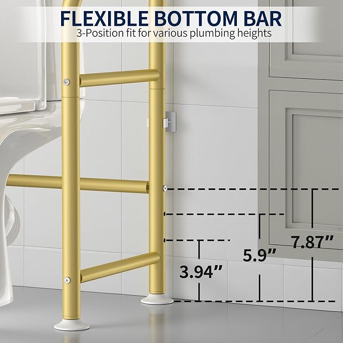 GloTika 3-Tier Over Toilet Storage Rack, Metal Over Toilet Bathroom Organizer Shelf, Freestanding Space Saver Storage Shelves for Bathroom/Laundry/Living Room (Gold)