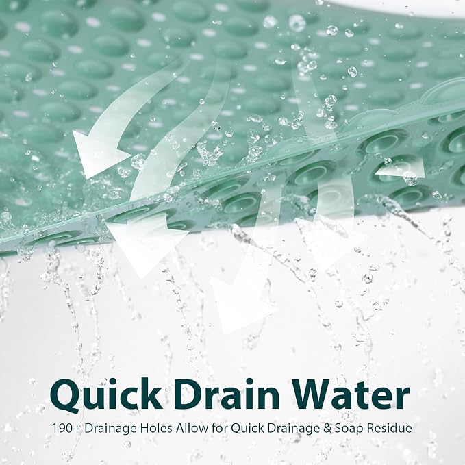 Bathtub Mat Shower Mat Non Slip 17x30 Inch Standard Size, Soft Bubble Bath Tub Mat Shower Mats for Inside Shower Bathroom Floor Mat with Big Suction Cups & Drain Holes, BPA-Free，Mars Green