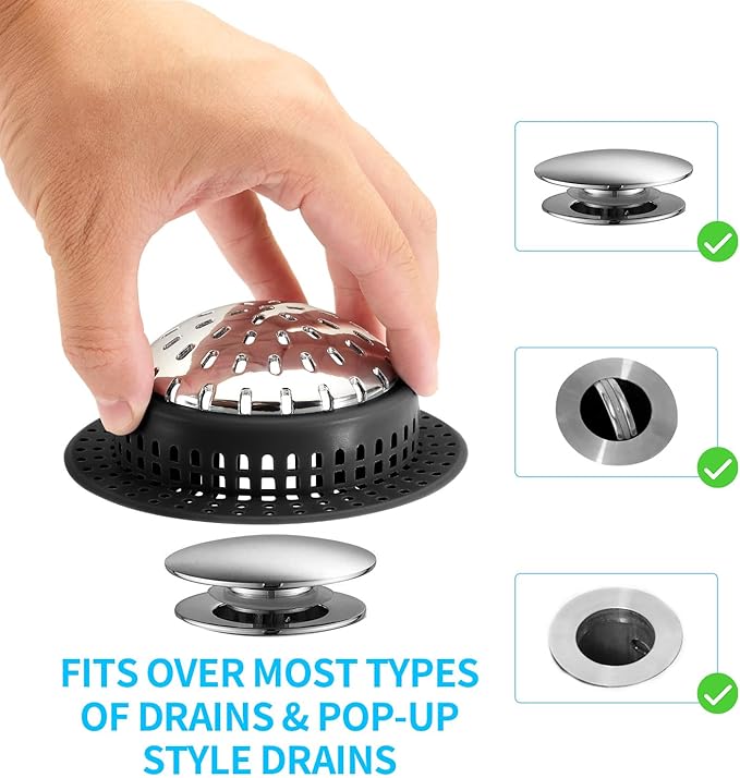Aluvor Bathtub Drain Hair Catcher Shower Drain Cover Sink Drain Protector for Pop-Up & Regular Drains, Black