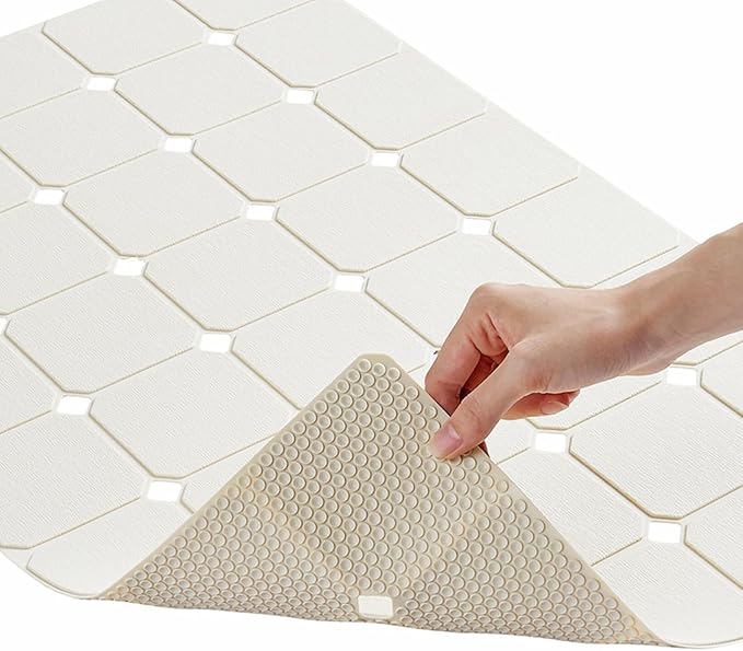 Bathtub Mat Non Slip Silicone Soft Odorless Bath Mat No Suction Cups for Refinished,Reglazed and Textured Surface Tub Shower Mats Non-Slip 18 X 28 Inch Beige