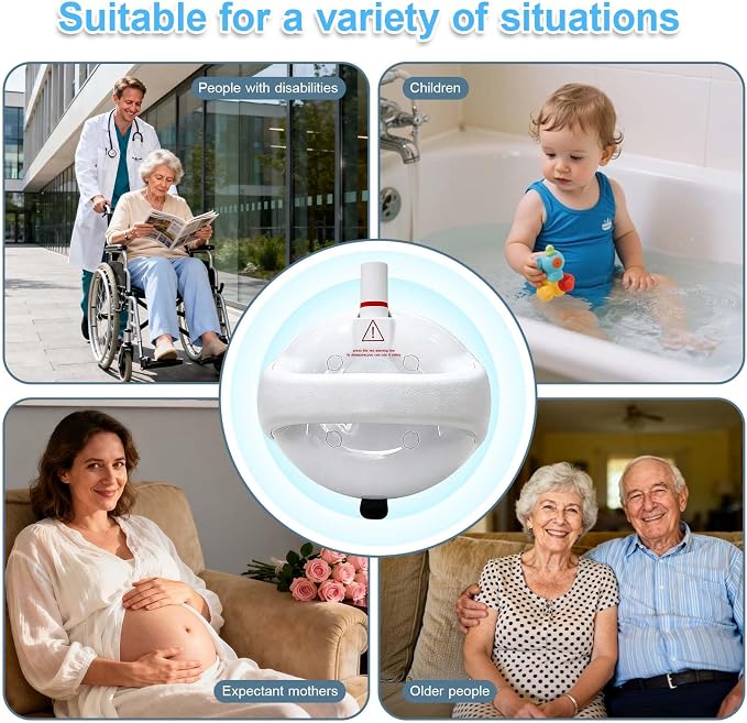 Grab Bars for Bathtubs and Showers, Unique Safety Desigh Shower Handles for Elderly, 5 Inches Powerful Suction Cup, Maximum Load Capacity 418 Pounds, Bathroom Grab Bar for Seniors, White, 1 Pack