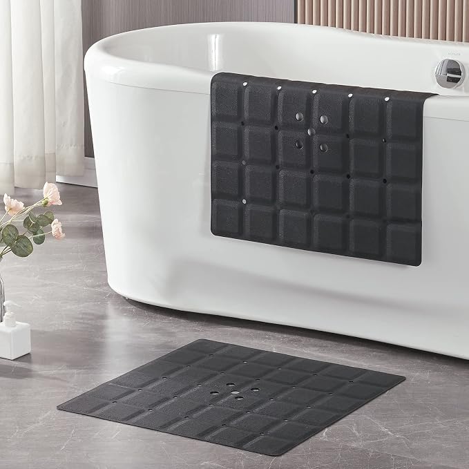Webos Shower Mat for Textured Surface：Silicone Non Slip Shower Mat Without Suction Cups Foldable - Square Bath Mat for Reglazed Tub Textured Shower Floor (Black, 21x21 Inches)